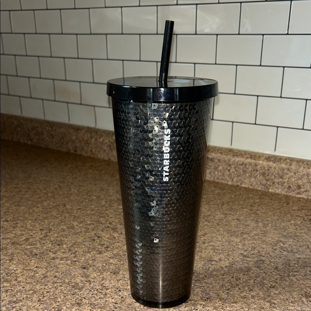 Starbucks Black and Silver Sequin Tumbler